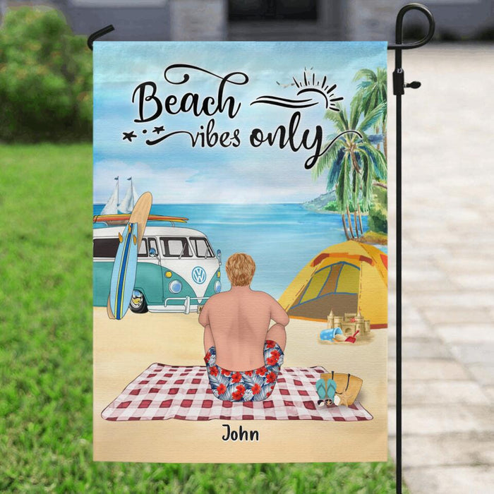 Custom Personalized Camping Beach Flag - Upto 4 People - Best Gift For Camping Lover/Couple - The Beach Is Our Happy Place