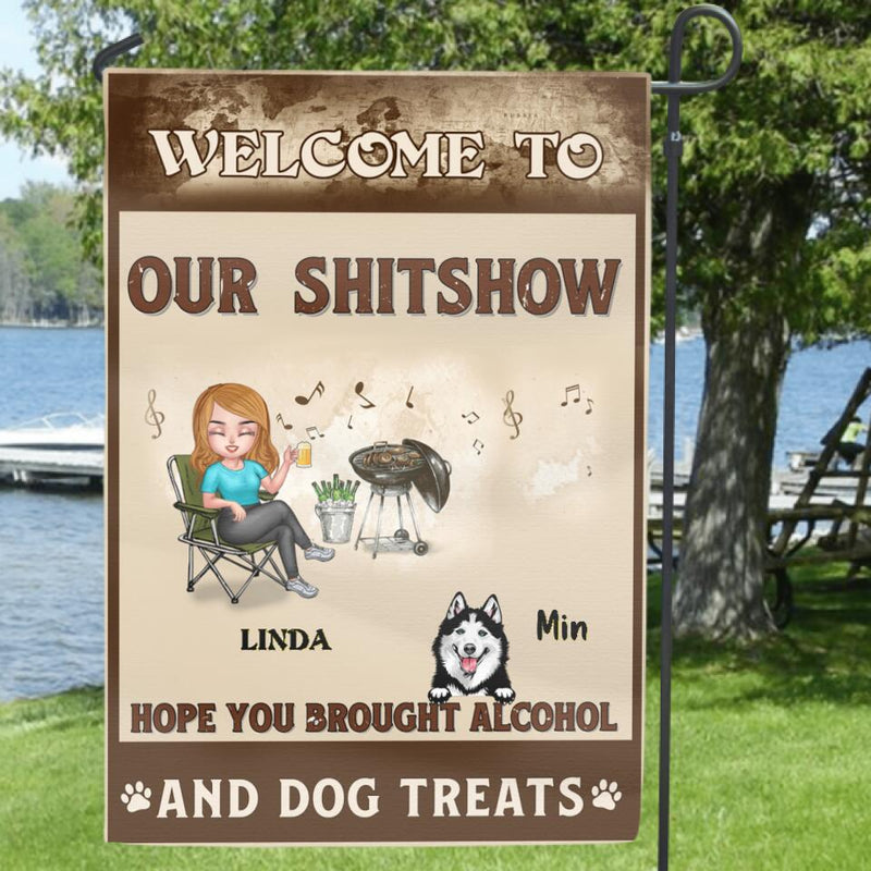 Personalized Dog Flag Sign - Best Gift Idea For Dog Lovers/Mother's Day - Up to 4 Dogs - Welcome To Our Shitshow, Hope You Brought Alcohol And Dog Treats