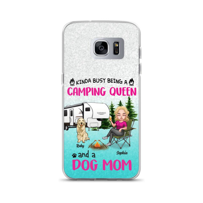 Custom Personalized Dog Camping Queen Phone Case - Upto 4 Dogs - Gift Idea For Dog Lovers/ Mother's Day - Kinda Busy Being A Camping Queen And A Dog Mom - Case For iPhone And Samsung