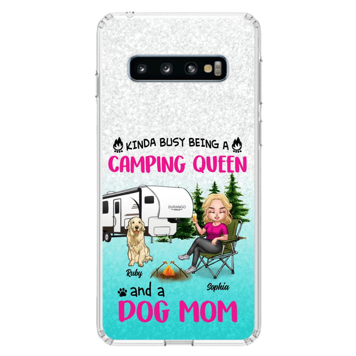 Custom Personalized Dog Camping Queen Phone Case - Upto 4 Dogs - Gift Idea For Dog Lovers/ Mother's Day - Kinda Busy Being A Camping Queen And A Dog Mom - Case For iPhone And Samsung