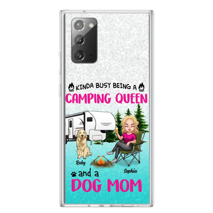 Custom Personalized Dog Camping Queen Phone Case - Upto 4 Dogs - Gift Idea For Dog Lovers/ Mother's Day - Kinda Busy Being A Camping Queen And A Dog Mom - Case For iPhone And Samsung