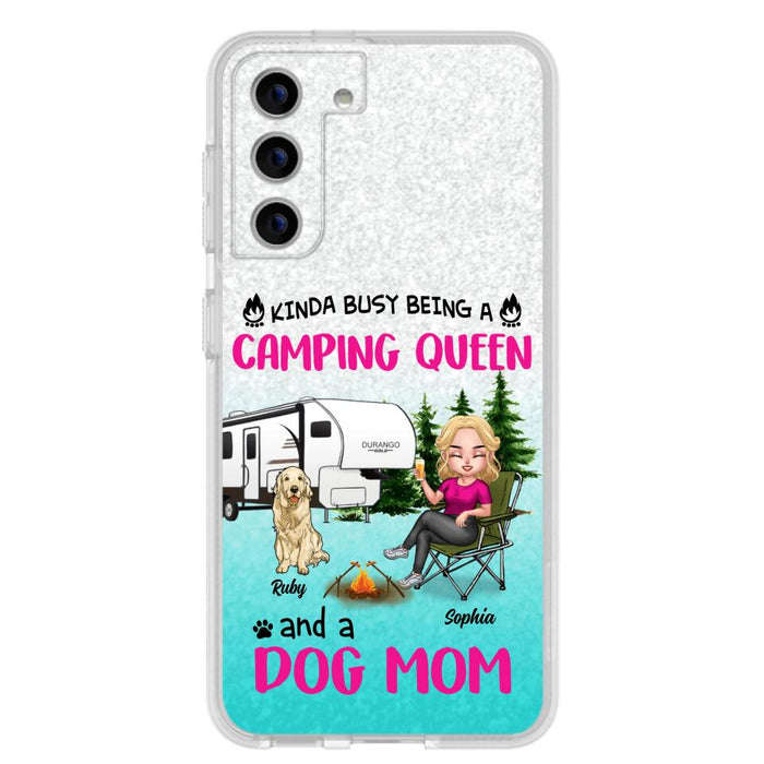 Custom Personalized Dog Camping Queen Phone Case - Upto 4 Dogs - Gift Idea For Dog Lovers/ Mother's Day - Kinda Busy Being A Camping Queen And A Dog Mom - Case For iPhone And Samsung