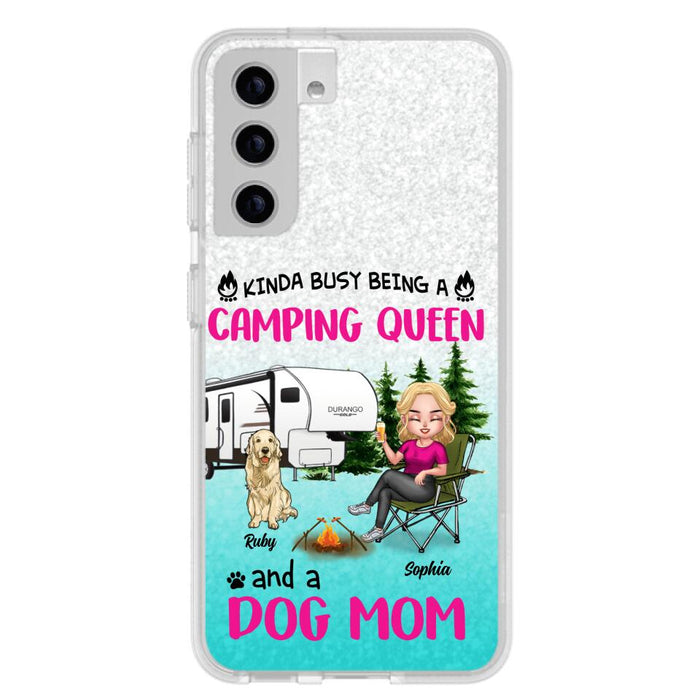 Custom Personalized Dog Camping Queen Phone Case - Upto 4 Dogs - Gift Idea For Dog Lovers/ Mother's Day - Kinda Busy Being A Camping Queen And A Dog Mom - Case For iPhone And Samsung