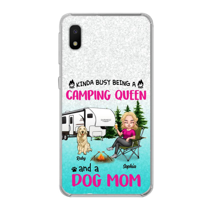 Custom Personalized Dog Camping Queen Phone Case - Upto 4 Dogs - Gift Idea For Dog Lovers/ Mother's Day - Kinda Busy Being A Camping Queen And A Dog Mom - Case For iPhone And Samsung