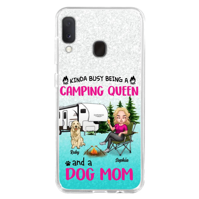 Custom Personalized Dog Camping Queen Phone Case - Upto 4 Dogs - Gift Idea For Dog Lovers/ Mother's Day - Kinda Busy Being A Camping Queen And A Dog Mom - Case For iPhone And Samsung