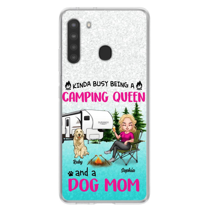 Custom Personalized Dog Camping Queen Phone Case - Upto 4 Dogs - Gift Idea For Dog Lovers/ Mother's Day - Kinda Busy Being A Camping Queen And A Dog Mom - Case For iPhone And Samsung