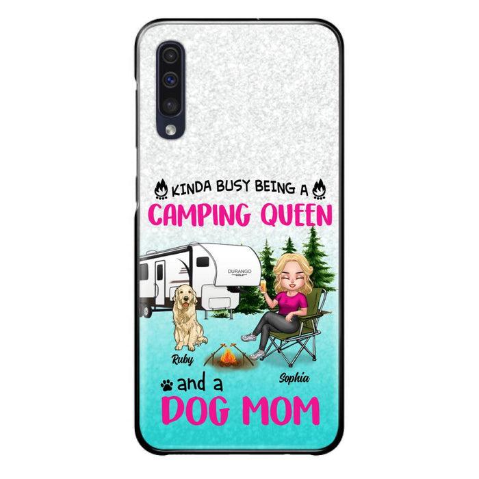 Custom Personalized Dog Camping Queen Phone Case - Upto 4 Dogs - Gift Idea For Dog Lovers/ Mother's Day - Kinda Busy Being A Camping Queen And A Dog Mom - Case For iPhone And Samsung