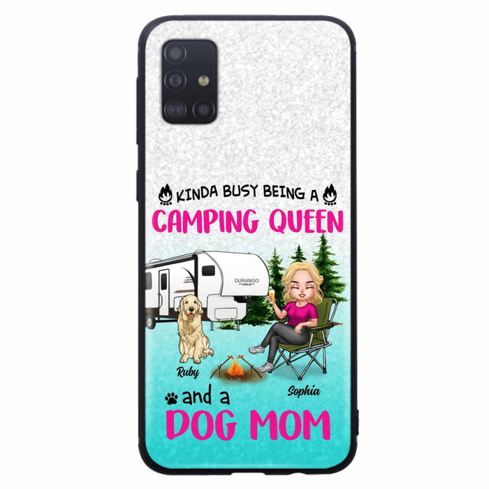 Custom Personalized Dog Camping Queen Phone Case - Upto 4 Dogs - Gift Idea For Dog Lovers/ Mother's Day - Kinda Busy Being A Camping Queen And A Dog Mom - Case For iPhone And Samsung