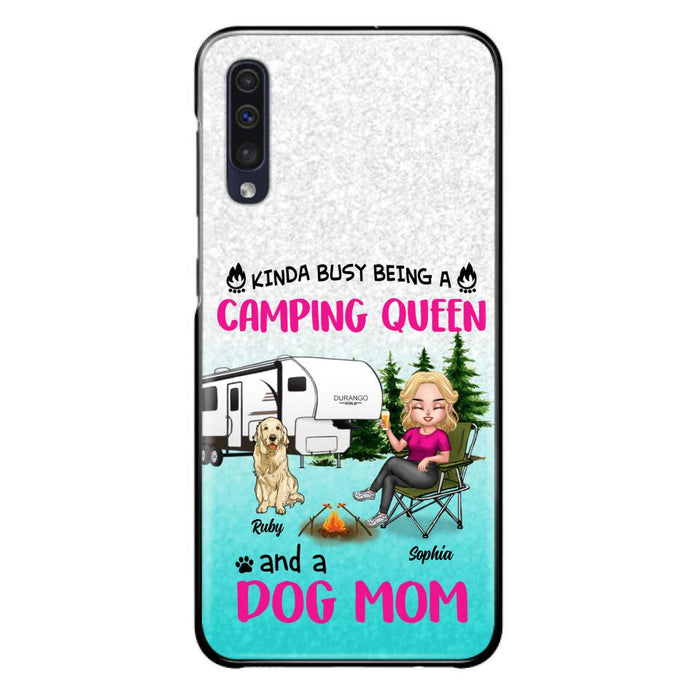 Custom Personalized Dog Camping Queen Phone Case - Upto 4 Dogs - Gift Idea For Dog Lovers/ Mother's Day - Kinda Busy Being A Camping Queen And A Dog Mom - Case For iPhone And Samsung