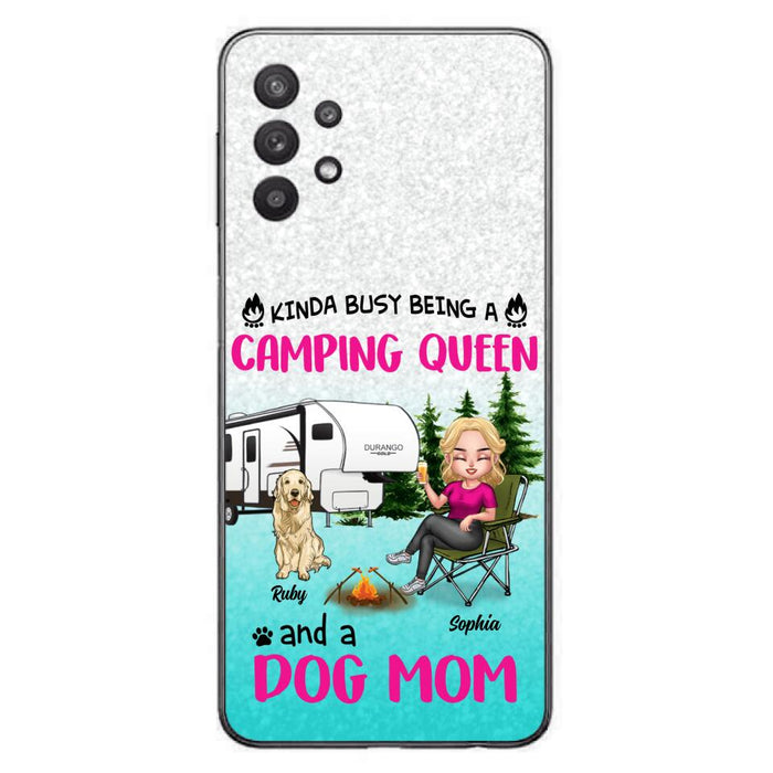 Custom Personalized Dog Camping Queen Phone Case - Upto 4 Dogs - Gift Idea For Dog Lovers/ Mother's Day - Kinda Busy Being A Camping Queen And A Dog Mom - Case For iPhone And Samsung