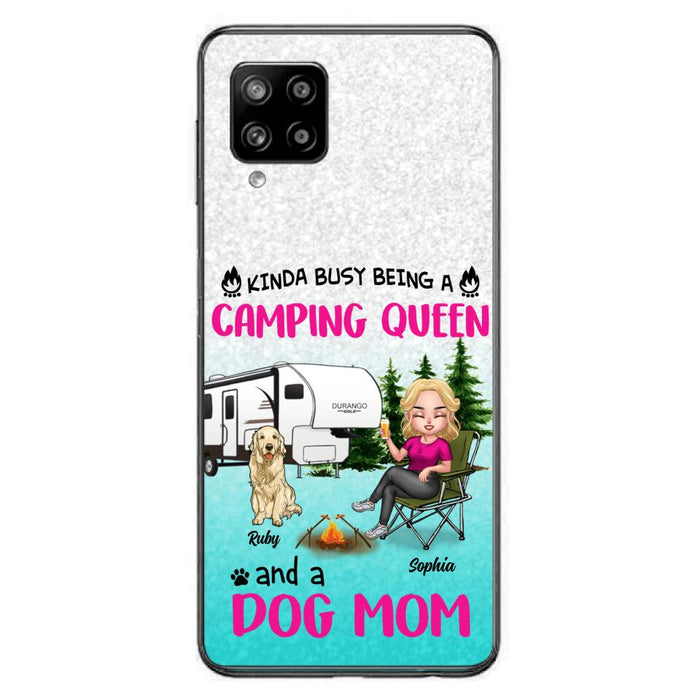 Custom Personalized Dog Camping Queen Phone Case - Upto 4 Dogs - Gift Idea For Dog Lovers/ Mother's Day - Kinda Busy Being A Camping Queen And A Dog Mom - Case For iPhone And Samsung