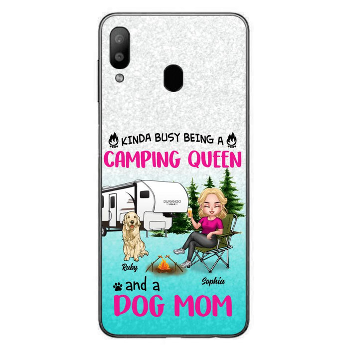 Custom Personalized Dog Camping Queen Phone Case - Upto 4 Dogs - Gift Idea For Dog Lovers/ Mother's Day - Kinda Busy Being A Camping Queen And A Dog Mom - Case For iPhone And Samsung