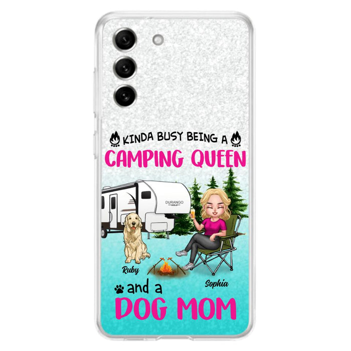 Custom Personalized Dog Camping Queen Phone Case - Upto 4 Dogs - Gift Idea For Dog Lovers/ Mother's Day - Kinda Busy Being A Camping Queen And A Dog Mom - Case For iPhone And Samsung