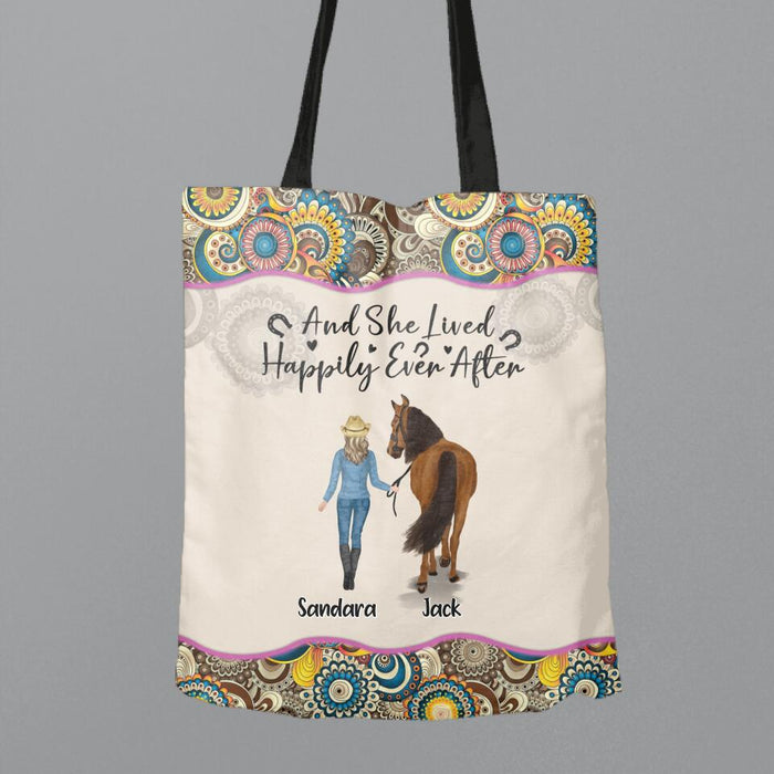 Personalized Horse Girl Canvas Bag - Up to 4 Horses - Gift Idea For Horse Lovers - And She Lived Happily Ever After