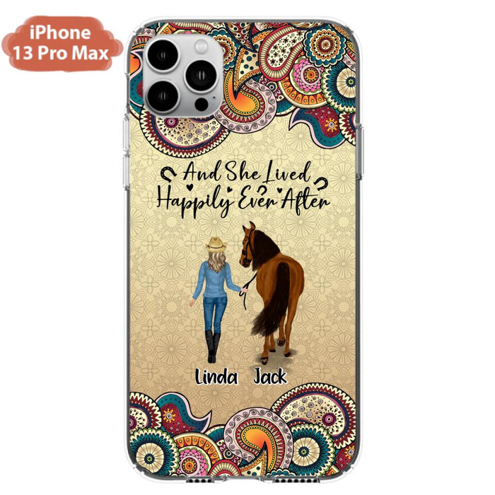 Custom Personalized Horse Girl Phone Case - Upto 4 Horses - Gift Idea For Horse Lovers - And She Lived Happily Ever After - Case For iPhone/Samsung