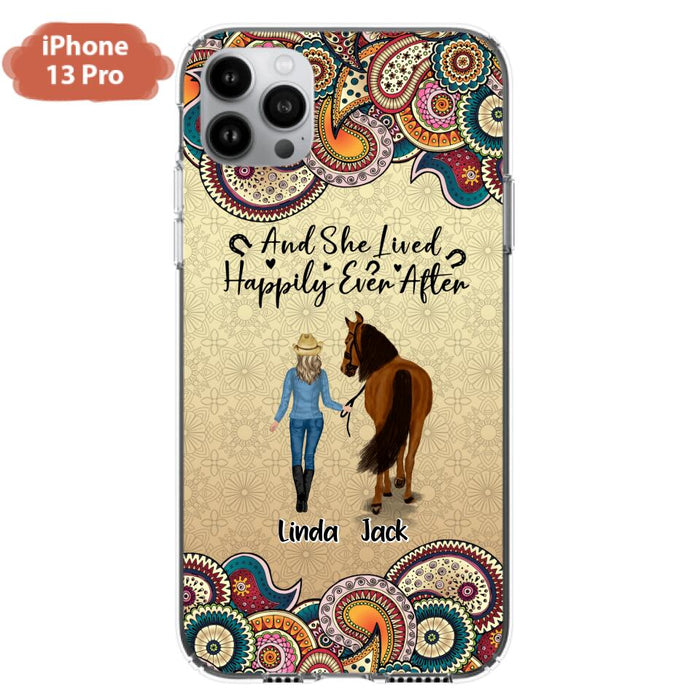 Custom Personalized Horse Girl Phone Case - Upto 4 Horses - Gift Idea For Horse Lovers - And She Lived Happily Ever After - Case For iPhone/Samsung