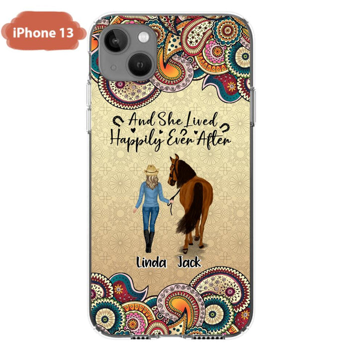 Custom Personalized Horse Girl Phone Case - Upto 4 Horses - Gift Idea For Horse Lovers - And She Lived Happily Ever After - Case For iPhone/Samsung