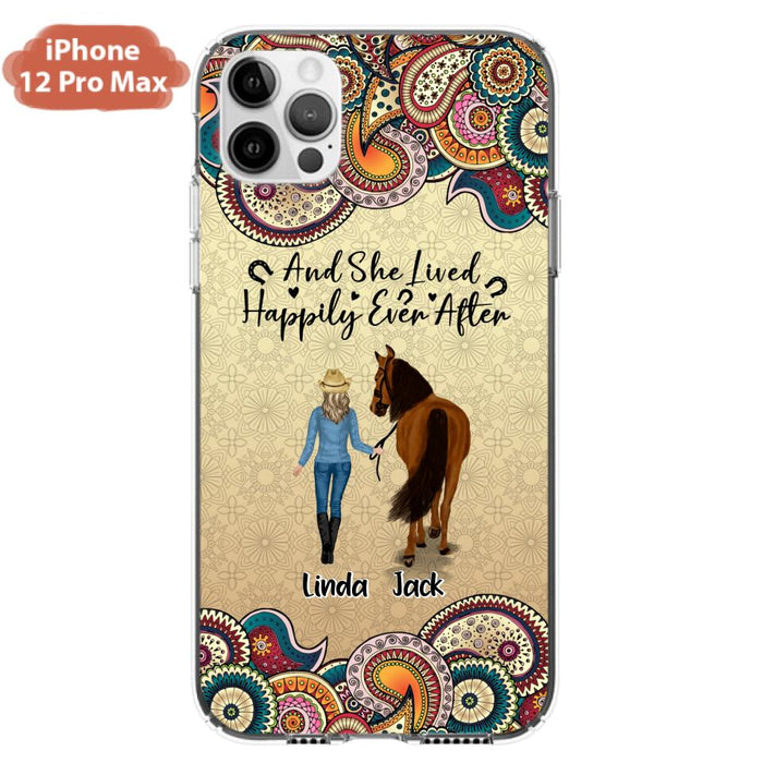 Custom Personalized Horse Girl Phone Case - Upto 4 Horses - Gift Idea For Horse Lovers - And She Lived Happily Ever After - Case For iPhone/Samsung