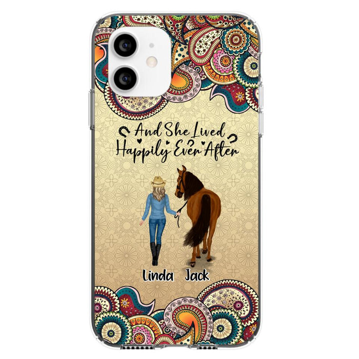 Custom Personalized Horse Girl Phone Case - Upto 4 Horses - Gift Idea For Horse Lovers - And She Lived Happily Ever After - Case For iPhone/Samsung