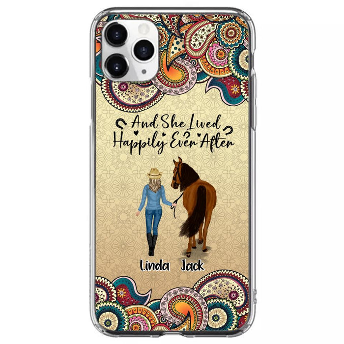 Custom Personalized Horse Girl Phone Case - Upto 4 Horses - Gift Idea For Horse Lovers - And She Lived Happily Ever After - Case For iPhone/Samsung