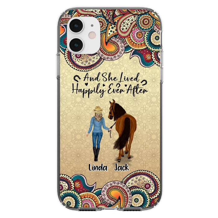 Custom Personalized Horse Girl Phone Case - Upto 4 Horses - Gift Idea For Horse Lovers - And She Lived Happily Ever After - Case For iPhone/Samsung