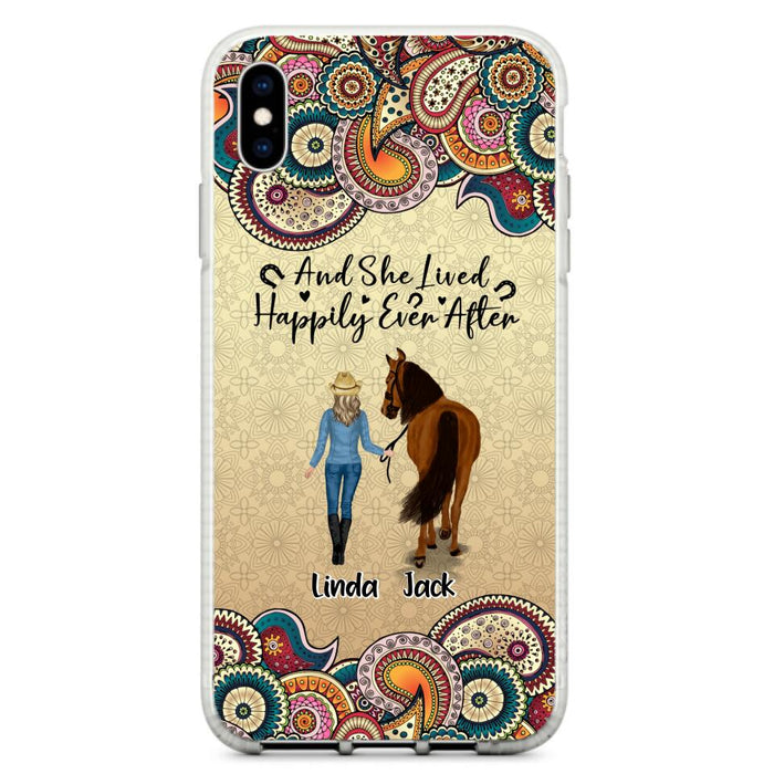 Custom Personalized Horse Girl Phone Case - Upto 4 Horses - Gift Idea For Horse Lovers - And She Lived Happily Ever After - Case For iPhone/Samsung