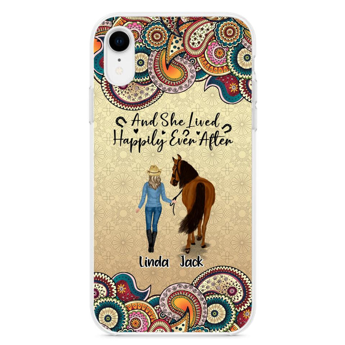 Custom Personalized Horse Girl Phone Case - Upto 4 Horses - Gift Idea For Horse Lovers - And She Lived Happily Ever After - Case For iPhone/Samsung