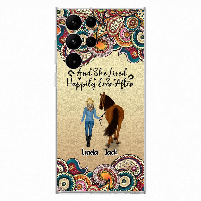 Custom Personalized Horse Girl Phone Case - Upto 4 Horses - Gift Idea For Horse Lovers - And She Lived Happily Ever After - Case For iPhone/Samsung