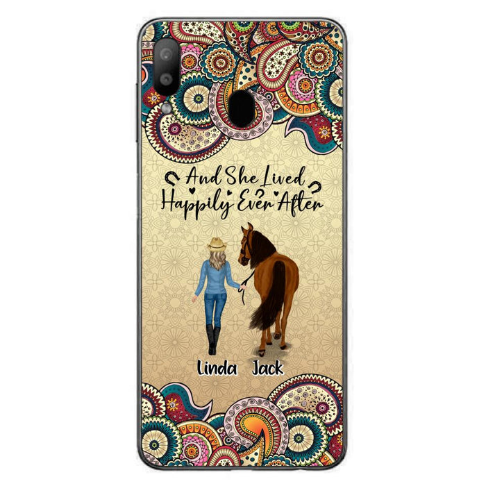 Custom Personalized Horse Girl Phone Case - Upto 4 Horses - Gift Idea For Horse Lovers - And She Lived Happily Ever After - Case For iPhone/Samsung