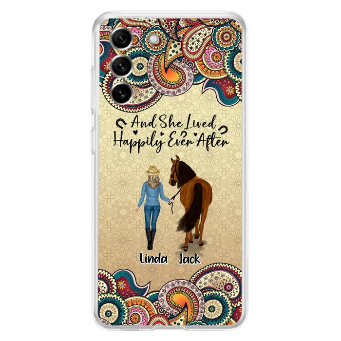 Custom Personalized Horse Girl Phone Case - Upto 4 Horses - Gift Idea For Horse Lovers - And She Lived Happily Ever After - Case For iPhone/Samsung