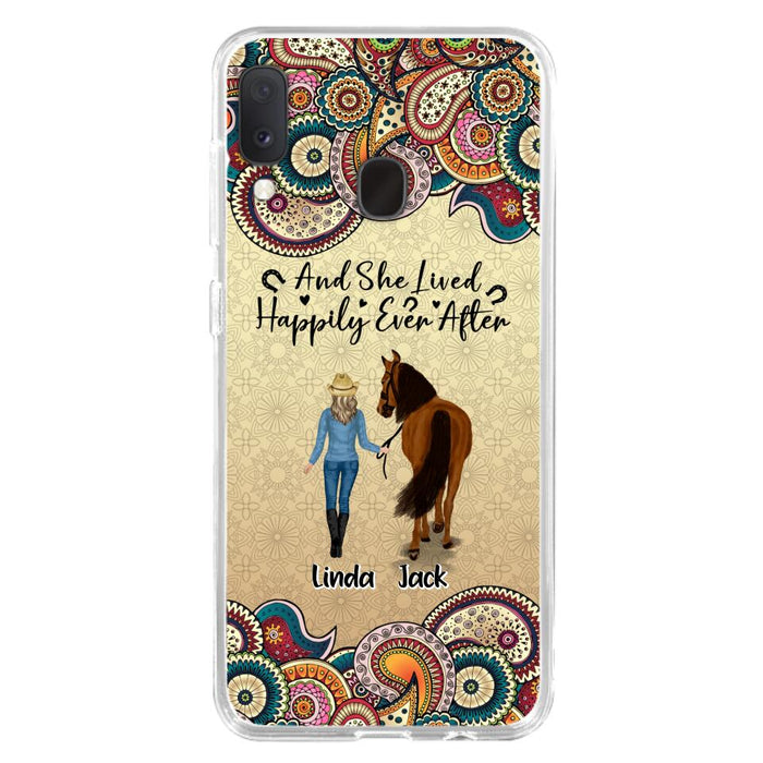 Custom Personalized Horse Girl Phone Case - Upto 4 Horses - Gift Idea For Horse Lovers - And She Lived Happily Ever After - Case For iPhone/Samsung