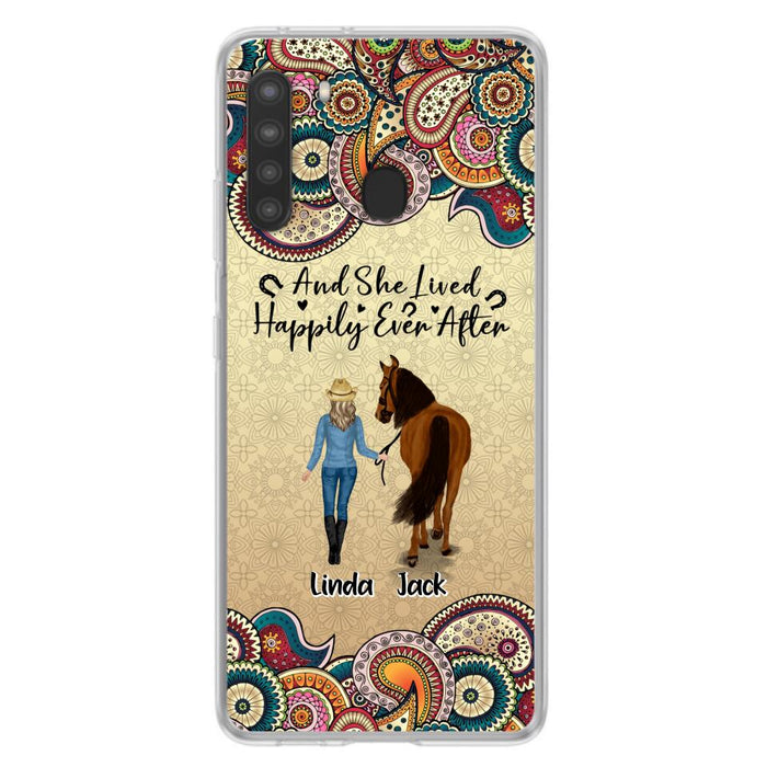 Custom Personalized Horse Girl Phone Case - Upto 4 Horses - Gift Idea For Horse Lovers - And She Lived Happily Ever After - Case For iPhone/Samsung