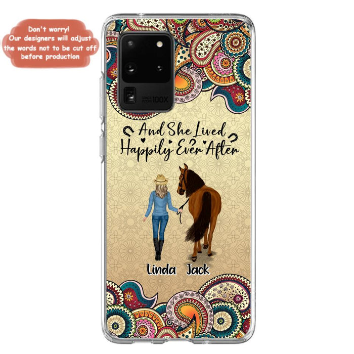 Custom Personalized Horse Girl Phone Case - Upto 4 Horses - Gift Idea For Horse Lovers - And She Lived Happily Ever After - Case For iPhone/Samsung