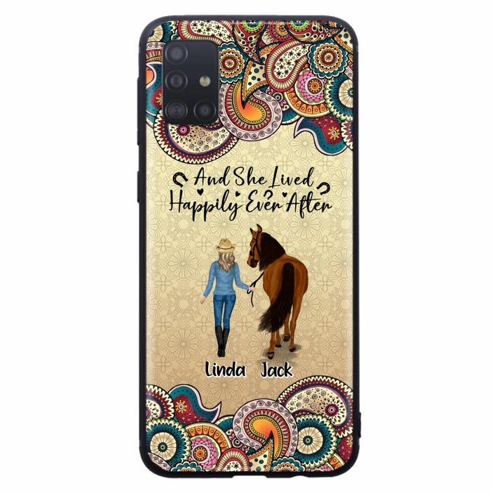 Custom Personalized Horse Girl Phone Case - Upto 4 Horses - Gift Idea For Horse Lovers - And She Lived Happily Ever After - Case For iPhone/Samsung