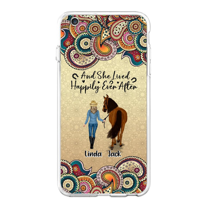 Custom Personalized Horse Girl Phone Case - Upto 4 Horses - Gift Idea For Horse Lovers - And She Lived Happily Ever After - Case For iPhone/Samsung