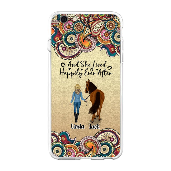 Custom Personalized Horse Girl Phone Case - Upto 4 Horses - Gift Idea For Horse Lovers - And She Lived Happily Ever After - Case For iPhone/Samsung