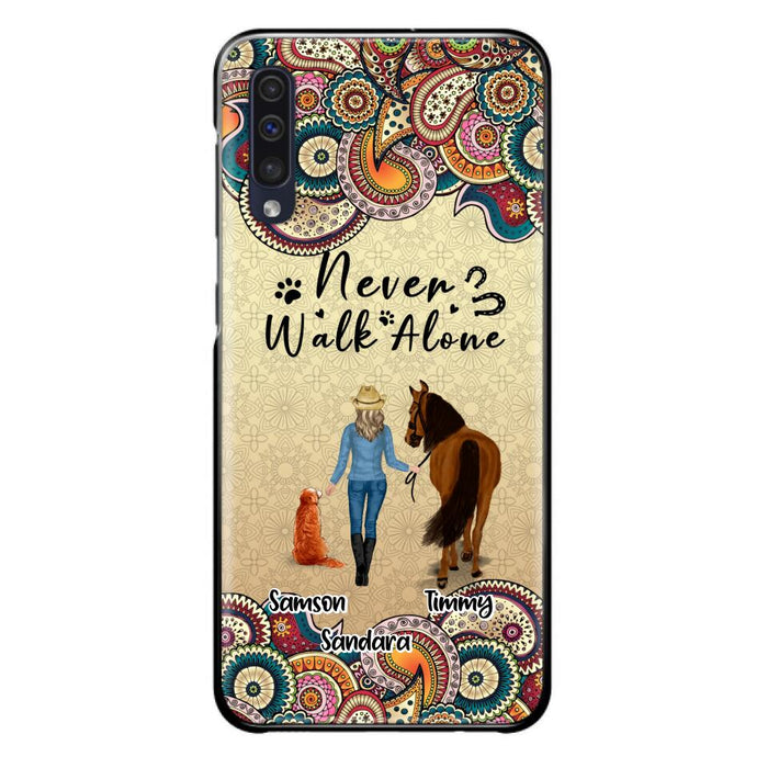 Custom Personalized Horse And Dog Phone Case - Upto 2 Dogs - Gift Idea For Horse/Dog Lovers - Never Walk Alone - Case For iPhone/Samsung