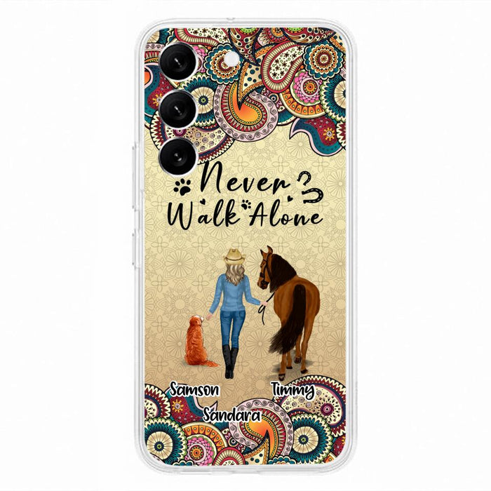 Custom Personalized Horse And Dog Phone Case - Upto 2 Dogs - Gift Idea For Horse/Dog Lovers - Never Walk Alone - Case For iPhone/Samsung