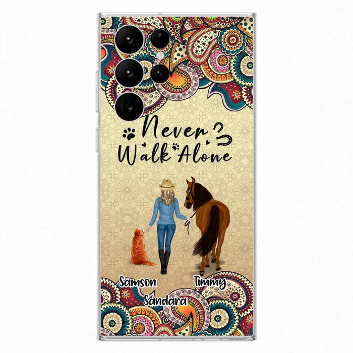 Custom Personalized Horse And Dog Phone Case - Upto 2 Dogs - Gift Idea For Horse/Dog Lovers - Never Walk Alone - Case For iPhone/Samsung