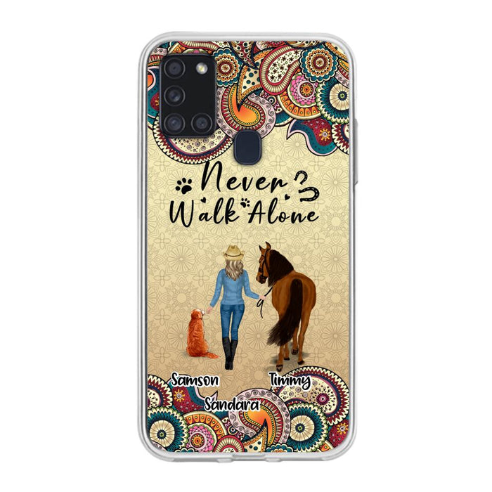 Custom Personalized Horse And Dog Phone Case - Upto 2 Dogs - Gift Idea For Horse/Dog Lovers - Never Walk Alone - Case For iPhone/Samsung