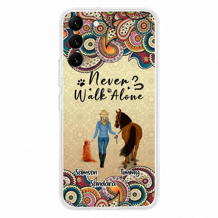 Custom Personalized Horse And Dog Phone Case - Upto 2 Dogs - Gift Idea For Horse/Dog Lovers - Never Walk Alone - Case For iPhone/Samsung