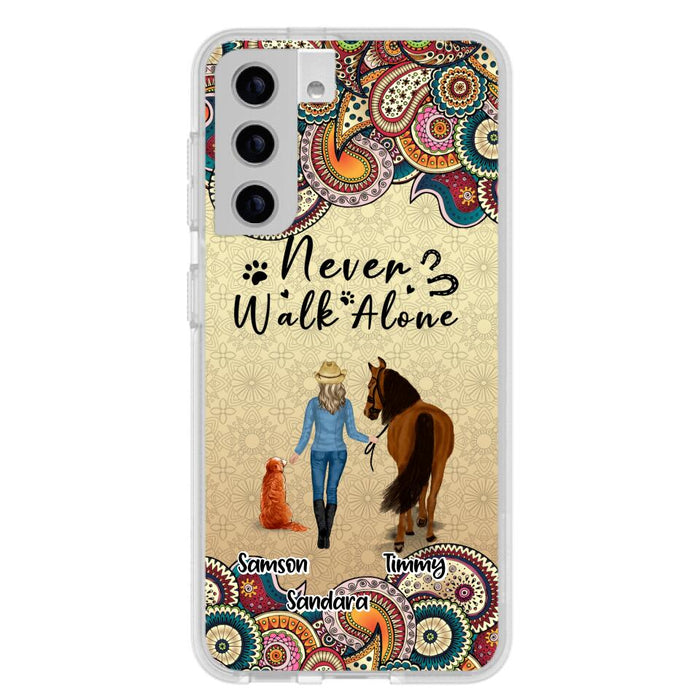 Custom Personalized Horse And Dog Phone Case - Upto 2 Dogs - Gift Idea For Horse/Dog Lovers - Never Walk Alone - Case For iPhone/Samsung