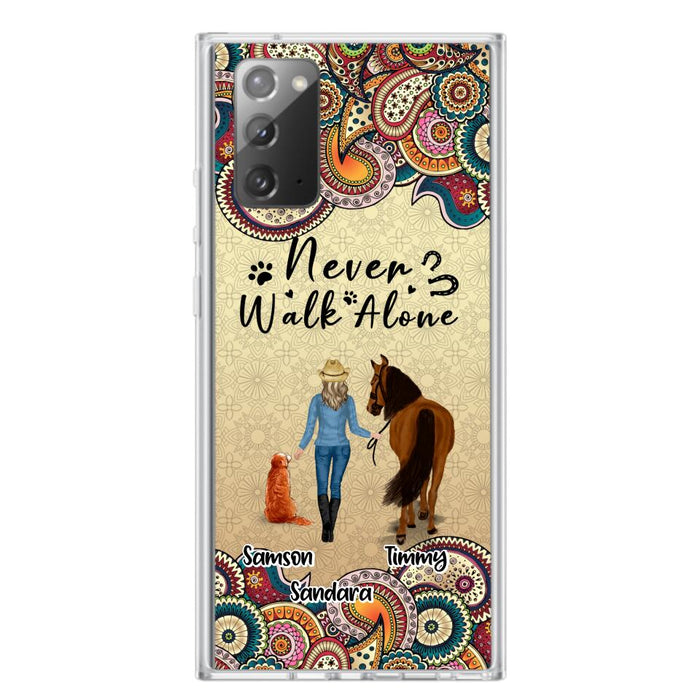 Custom Personalized Horse And Dog Phone Case - Upto 2 Dogs - Gift Idea For Horse/Dog Lovers - Never Walk Alone - Case For iPhone/Samsung