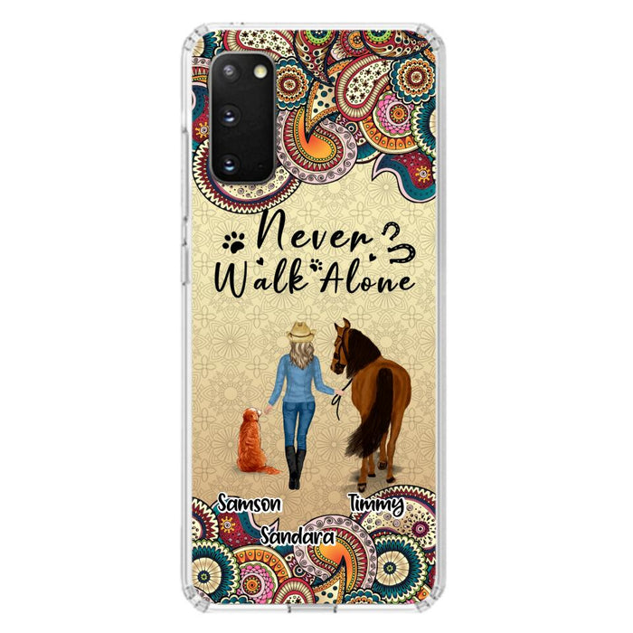 Custom Personalized Horse And Dog Phone Case - Upto 2 Dogs - Gift Idea For Horse/Dog Lovers - Never Walk Alone - Case For iPhone/Samsung