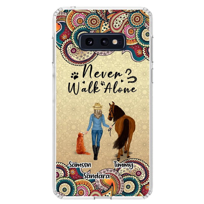 Custom Personalized Horse And Dog Phone Case - Upto 2 Dogs - Gift Idea For Horse/Dog Lovers - Never Walk Alone - Case For iPhone/Samsung