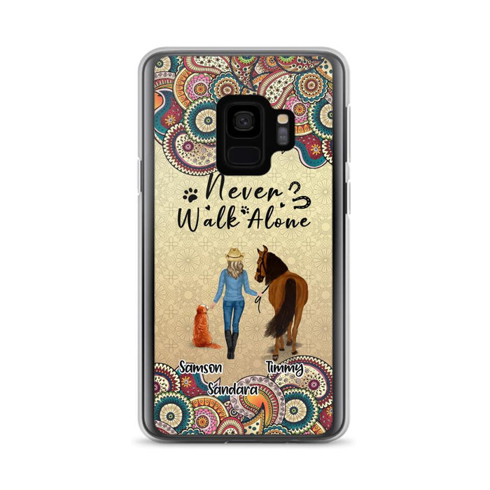 Custom Personalized Horse And Dog Phone Case - Upto 2 Dogs - Gift Idea For Horse/Dog Lovers - Never Walk Alone - Case For iPhone/Samsung