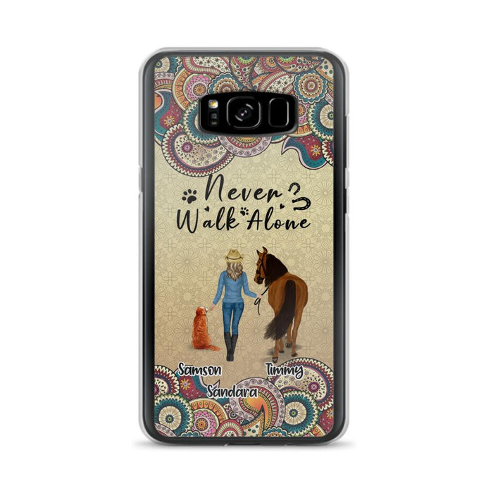 Custom Personalized Horse And Dog Phone Case - Upto 2 Dogs - Gift Idea For Horse/Dog Lovers - Never Walk Alone - Case For iPhone/Samsung