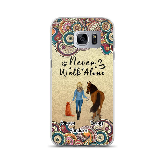 Custom Personalized Horse And Dog Phone Case - Upto 2 Dogs - Gift Idea For Horse/Dog Lovers - Never Walk Alone - Case For iPhone/Samsung