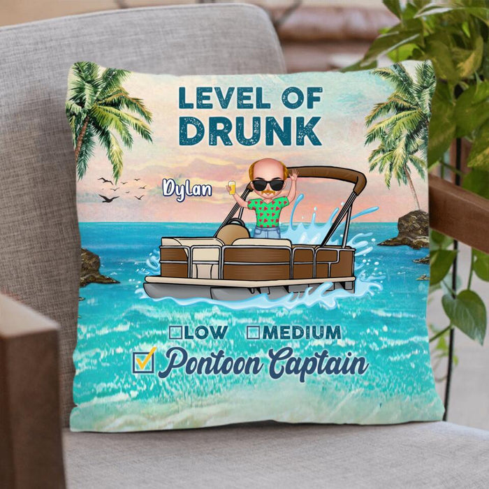 Custom Personalized Pontoon Captain Pillow Cover & Fleece/ Quilt Blanket - Gift Idea For Pontoon Lover - Level Of Drunk Pontoon Captain