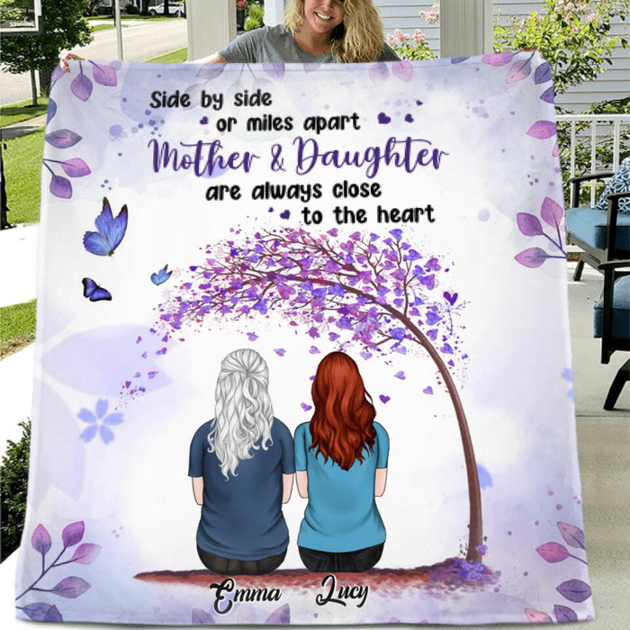 Custom Personalized Mom And Daughter Quilt/Fleece Blanket - Gift Idea For Mother's Day With Upto 4 Daughters - Side By Side Or Miles Apart, Mother & Daughter Are Always Close To The Heart